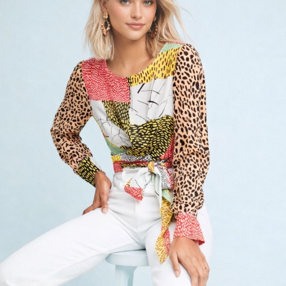New! Anthropologie bl^nk London blouse top floral leopard 36265